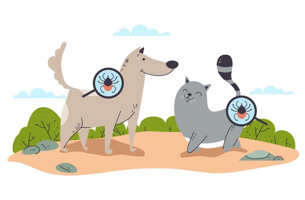 Vector el concepto de la temporada de ataque de garrapatas de perros y gatos de mascotas ilustración de elementos de diseño gráfico