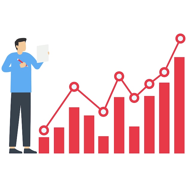 Vector concepto de tendencia de crecimiento financiero discutir las tendencias del mercado empresarial presentando información de inversión