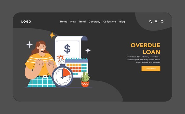 Concepto de tensión financiera mujer que se enfrenta a la tensión de préstamos atrasados con calendario y urgencia de tiempo