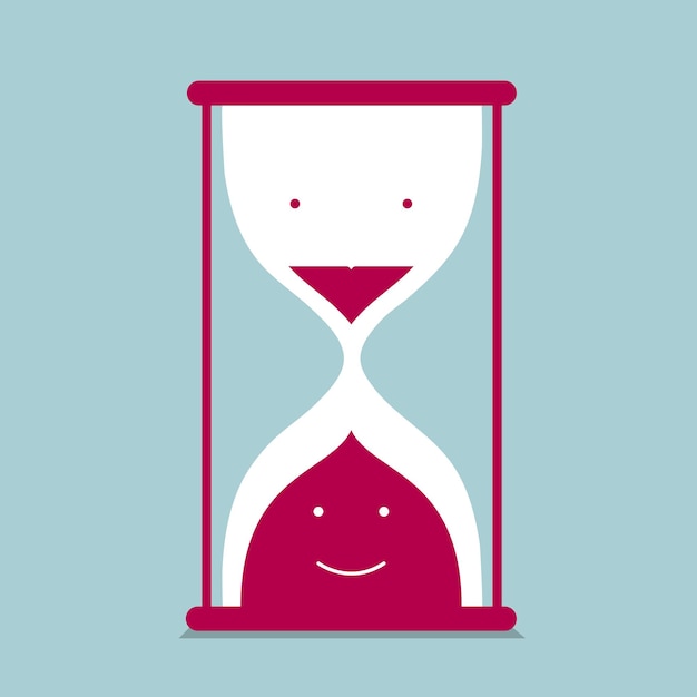 Concepto de tiempo, diseño de reloj de arena. Aislado sobre fondo azul.