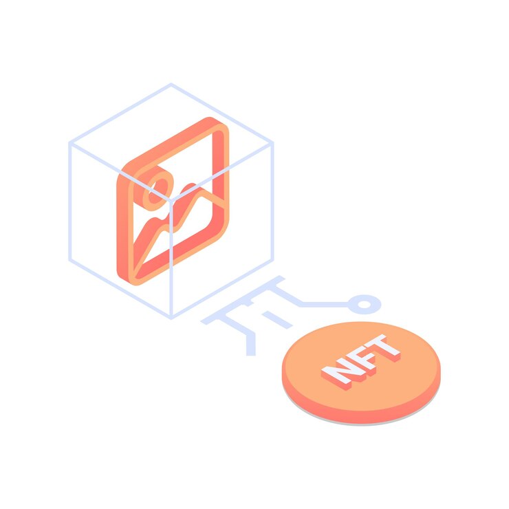 Vector concepto de token no fungible crypto art nft ilustración vectorial en estilo isométrico