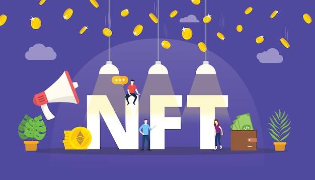 Concepto de token no fungible nft para activos de criptomonedas digitales con estilo plano moderno