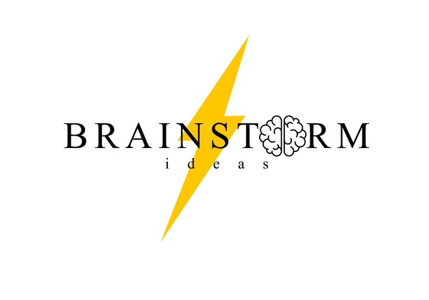 El concepto de tormenta de ideas, el logotipo o el icono vectorial, el cerebro humano y el rayo, el símbolo simple, el estilo moderno plano.