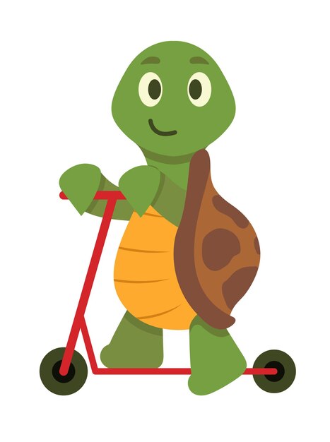 Concepto Tortuga de dibujos animados Esta es una divertida ilustración de una linda tortuga montada en una scooter representada