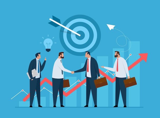 Concepto de trabajo en equipo para alcanzar el objetivo. Reunión de negocios para la gestión de soluciones para el éxito.