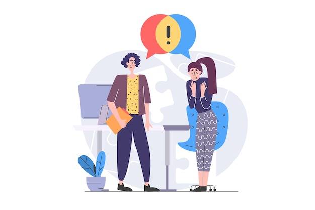 Concepto de trabajo en equipo en el diseño plano moderno para la web El personal del equipo cooperando y haciendo lluvia de ideas en la oficina discutiendo los objetivos del proyecto y la estrategia de marketing haciendo desafíos y tareas Ilustración vectorial