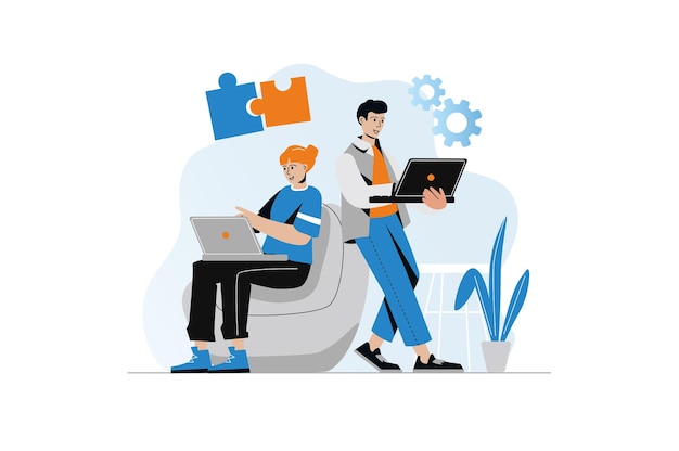 Concepto de trabajo en equipo con escena de personas.