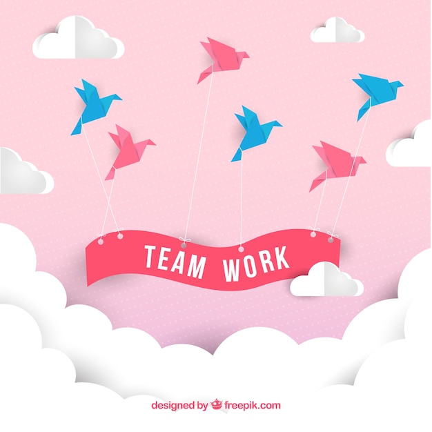 Concepto de trabajo en equipo con estilo de origami