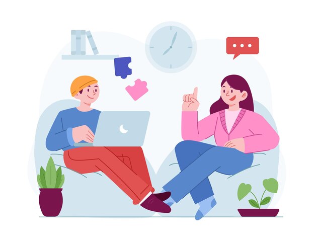 Concepto de trabajo en equipo plano Idea de ilustración con rompecabezas como colaboración eficaz en equipo de negocios