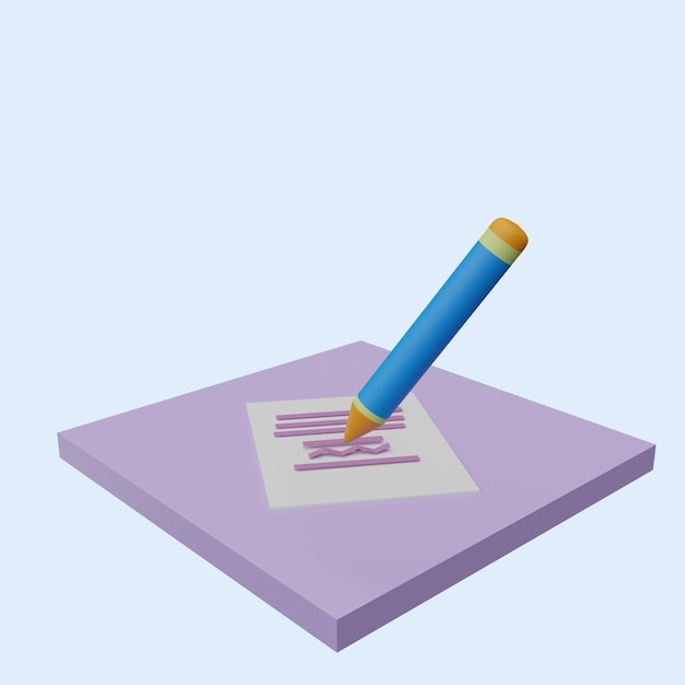 Concepto de trabajo informático escritura de texto publicación de objetos 3D realistas estilo de dibujos animados