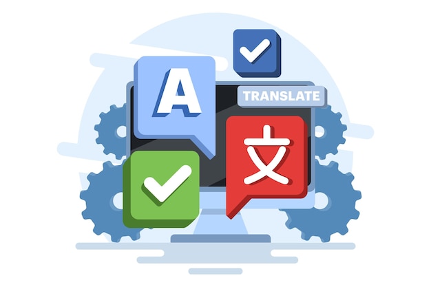 concepto de traducción de ilustración vectorial o traducir el lenguaje en la aplicación móvil de traductor en línea en dev