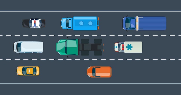 Concepto de tráfico de automóviles alrededor de la ciudad y la autopista