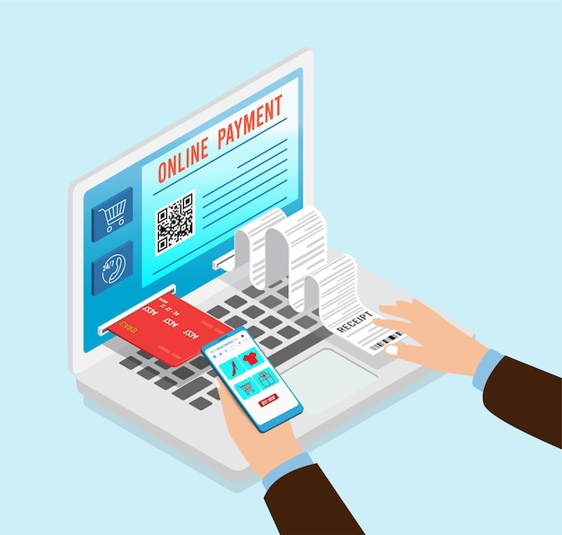 Concepto de transacción financiera de pagos móviles y en línea Conceptos de método de pago en línea Compras en línea en el sitio web o aplicaciones móviles transferencias electrónicas de fondos y transferencia bancaria inalámbrica