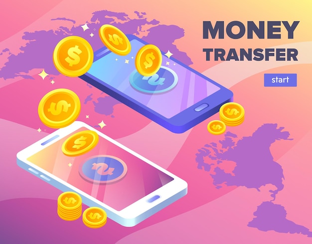Concepto de transferencia de dinero de banca electrónica en línea