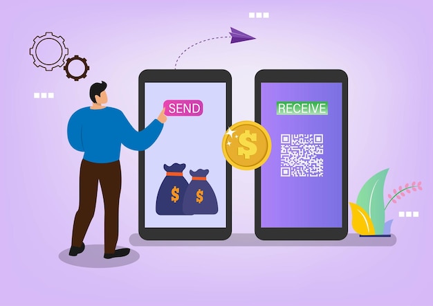 concepto de transferencia de dinero Transferencias de dinero a monederos electrónicos ahorros financieros y pagos en línea