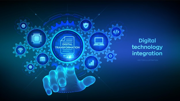 Vector concepto de transformación digital digitalización de los procesos empresariales y tecnología moderna disrupción