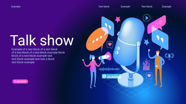 Concepto de transmisión de radio por podcast Composición de íconos con grabación de audio por micrófono