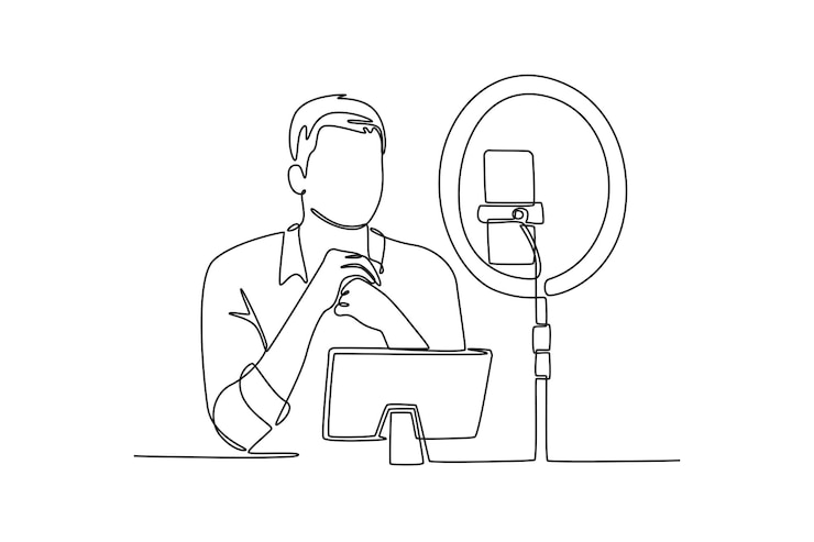 Vector concepto de transmisión en vivo de dibujo continuo de una línea ilustración vectorial de doodle