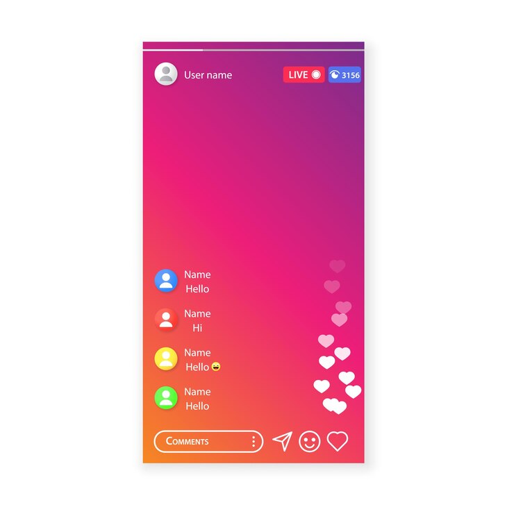 Vector el concepto de transmisión en vivo en redes sociales en un teléfono inteligente plantilla de interfaz de chat de video de aplicación móvil aislada en fondo blanco