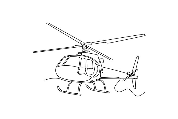 Concepto de transporte aéreo en helicóptero Diseño de dibujo de línea única Ilustración gráfica vectorial