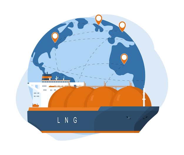 El concepto de transporte de gas licuado alrededor del mundo por buques gaseros