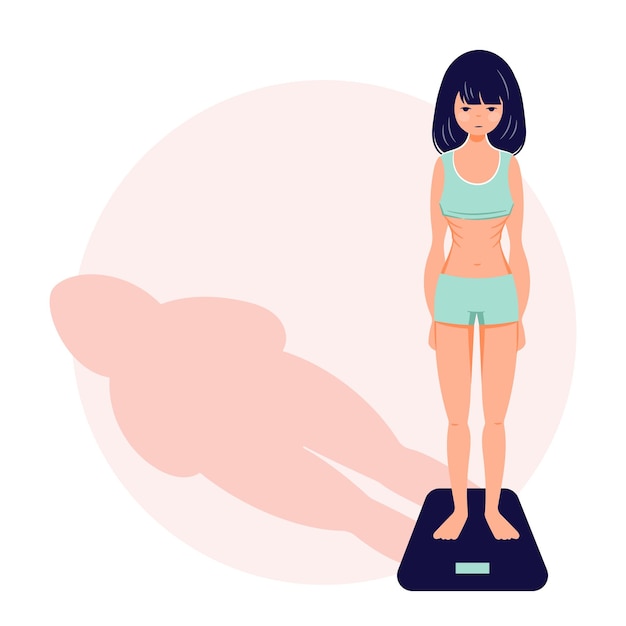El concepto de trastorno alimentario la anorexia la bulimia el problema de la persona plana ilustración