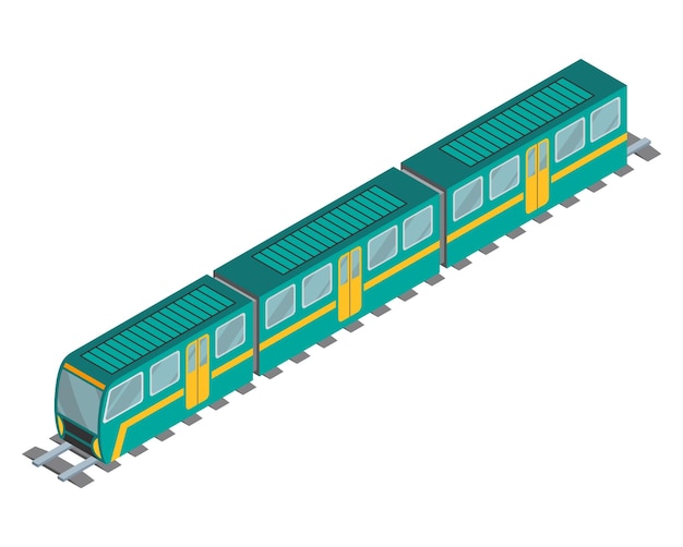 Concepto de tren subterráneo isométrico Transporte público subterráneo Vehículo ferroviario concepto de viaje urbano Plantilla de vector de banner Tren de cercanías interurbano de alta velocidad Transporte eléctrico público