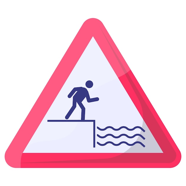 Vector concepto de triángulo rojo del banco del río profundo o del canal, evitar el diseño de iconos de vectores de natación, tráfico moderno