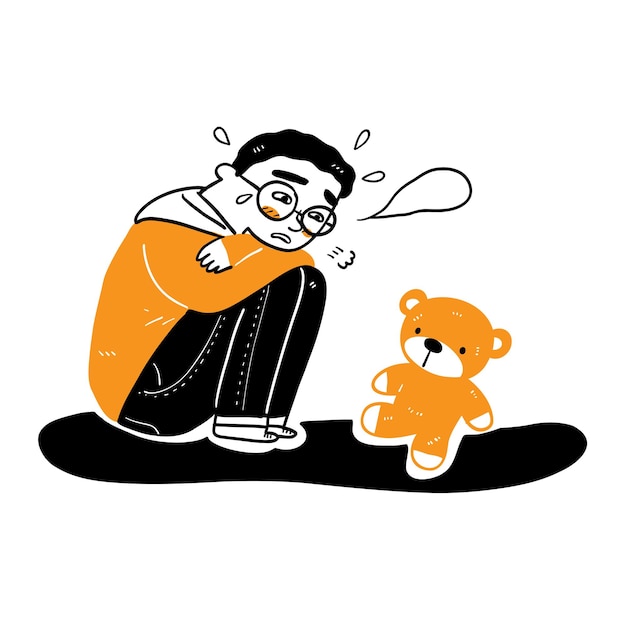 Concepto de tristeza, nostalgia, pérdida, Dibujar a mano Ilustración vectorial estilo doodle