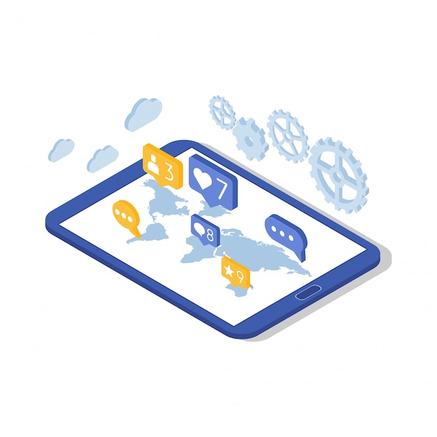 Concepto de uso de un gadget para redes sociales