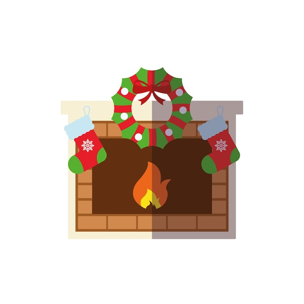 Concepto de vacaciones de navidad de año nuevo vector ilustración plana de corona de navidad sobre chimenea para sitios web aplicaciones anuncios libros tiendas tiendas