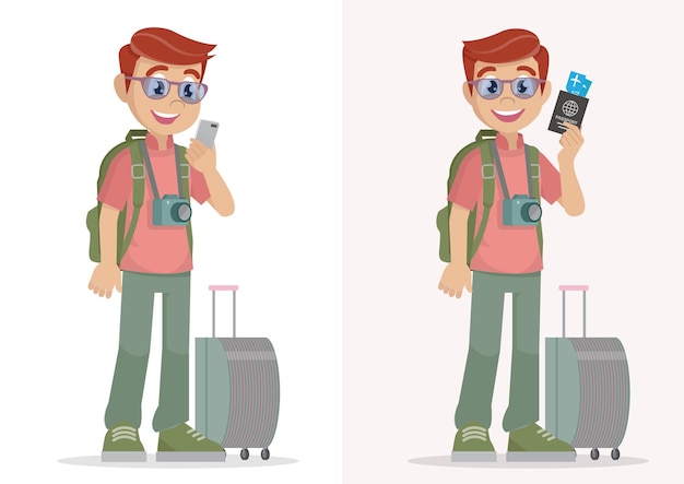 Concepto de vacaciones viajando con equipaje y con pasaporte