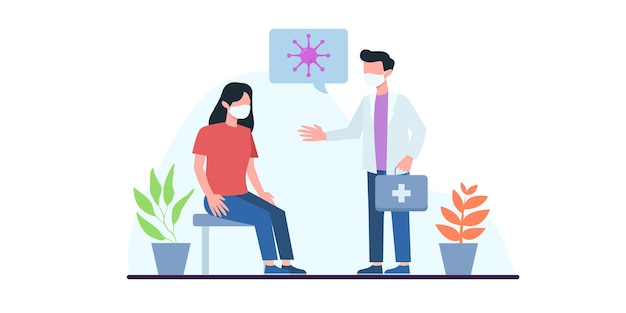 Concepto de vacunación de personas para la salud de la inmunidad. COVID-19. El doctor hace una inyección de la vacuna contra la gripe al hombre en el hospital. Explicación de la vacuna. Asistencia sanitaria, coronavirus, prevención e inmunización