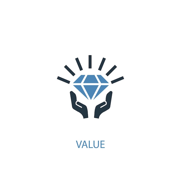 concepto de valor 2 icono de color. Ilustración simple elemento azul. diseño de símbolo de concepto de valor. Se puede utilizar para UI / UX web y móvil