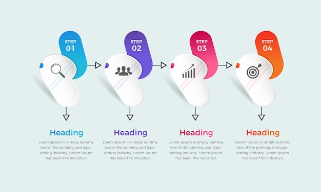 Concepto de vector de 4 pasos de diseño infográfico de desarrollo empresarial. infografía sencilla