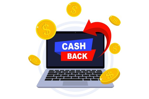 Concepto de vector de ahorro de dinero en efectivo con monedas de dólar y flechas Programa de bonificación recompensa Compras en línea devolución de efectivo oferta de venta emblema servicio de devolución de efectivo Cartel de devolución de dinero con monedas de oro en dólares