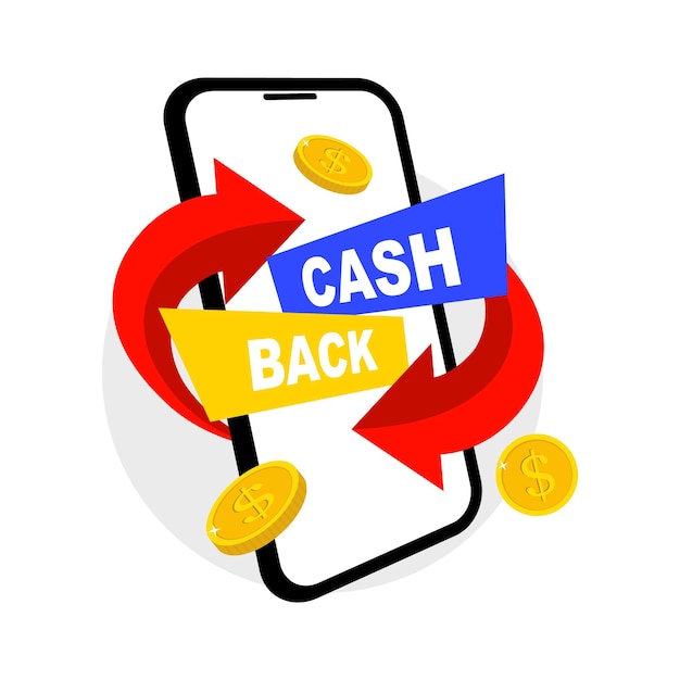 Concepto de vector de ahorro de dinero en efectivo con monedas de dólar y flechas Programa de bonificación recompensa Compras en línea devolución de efectivo oferta de venta emblema servicio de devolución de efectivo Cartel de devolución de dinero con monedas de oro en dólares