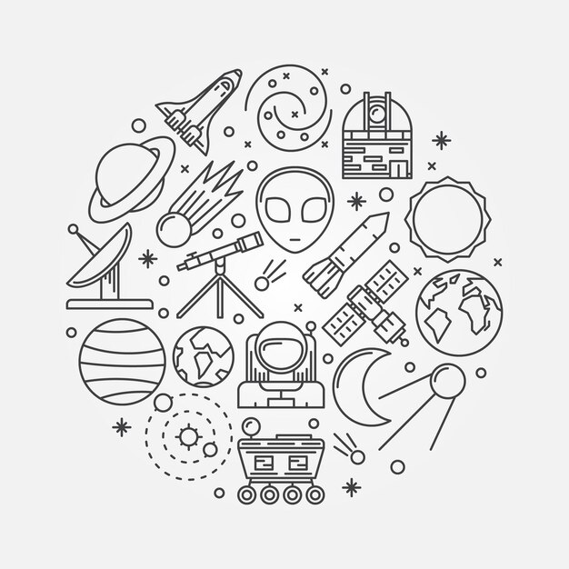 Concepto de vector de astronomía ilustración redonda en estilo de línea fina