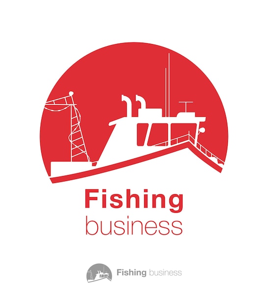 Concepto de vector de barco de pesca de río océano y mar