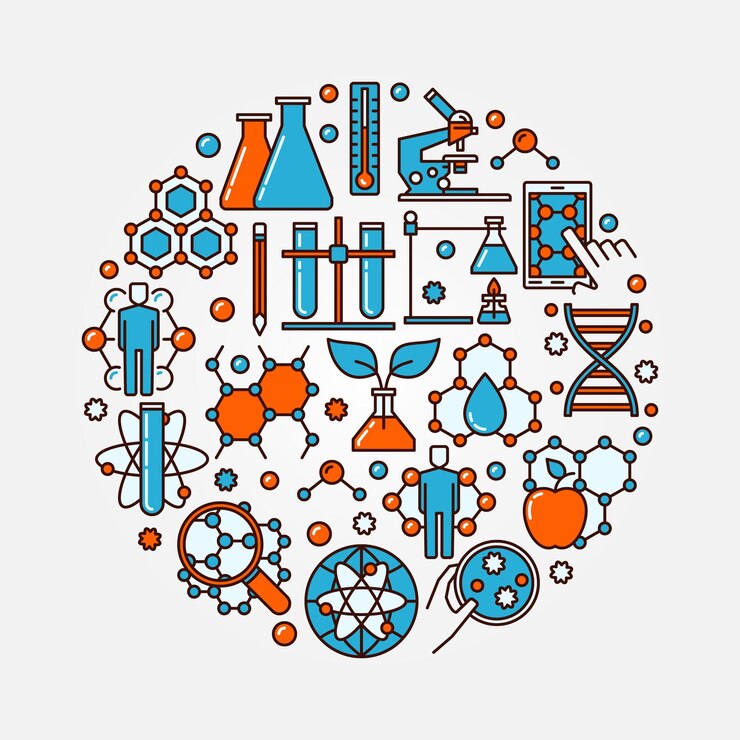 Vector concepto de vector de biotecnología ronda ilustración creativa