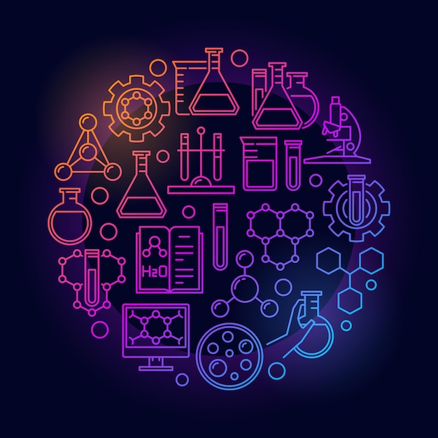 Concepto de vector de educación y química ilustración redonda de color en estilo de línea fina