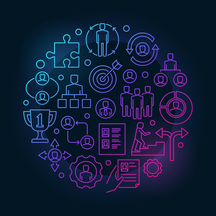Concepto de vector de empleo y contratación ilustración de contorno de color redondo