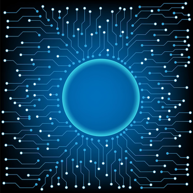 concepto de vector de holograma de placa de circuito electrónico AI HUD circular para elemento de tecnología futura