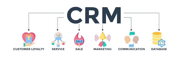 El concepto de vector de icono web de banner de CRM para la gestión de la relación con el cliente
