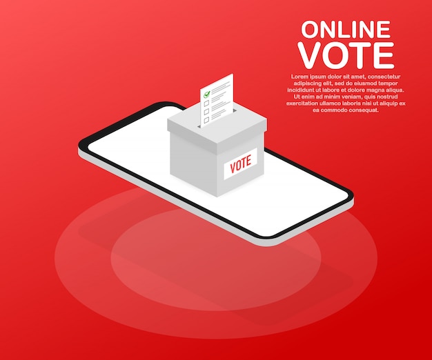 Vector concepto de vector isométrica plana votación en línea, votación electrónica, sistema de internet de elección. .