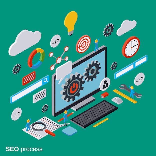 Concepto de vector isométrico 3d optimización plana SEO