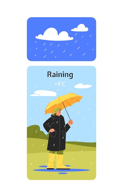 Concepto de vector de lluvia de la escena meteorológica