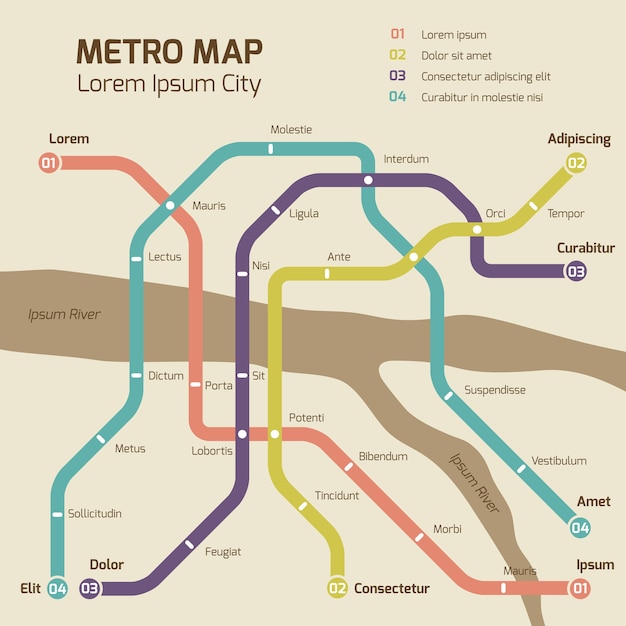 Concepto de vector de mapa de metro de colores vintage