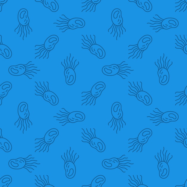 Concepto de vector de microbio procariota patrón transparente azul en estilo de contorno