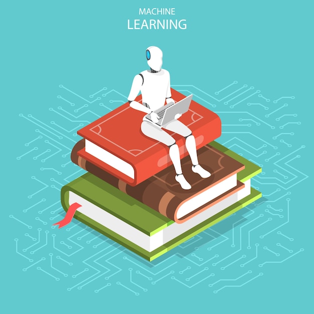 Concepto de vector plano isométrico de aprendizaje automático Ai